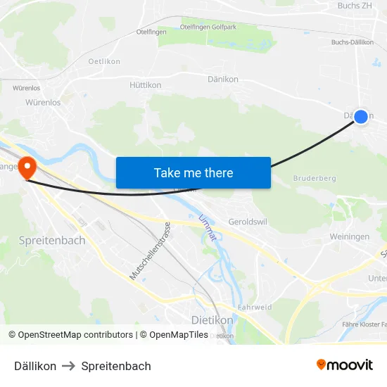 Dällikon to Spreitenbach map