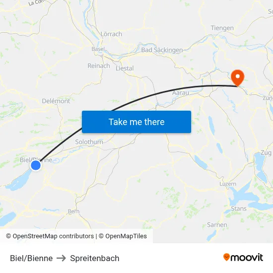 Biel/Bienne to Spreitenbach map