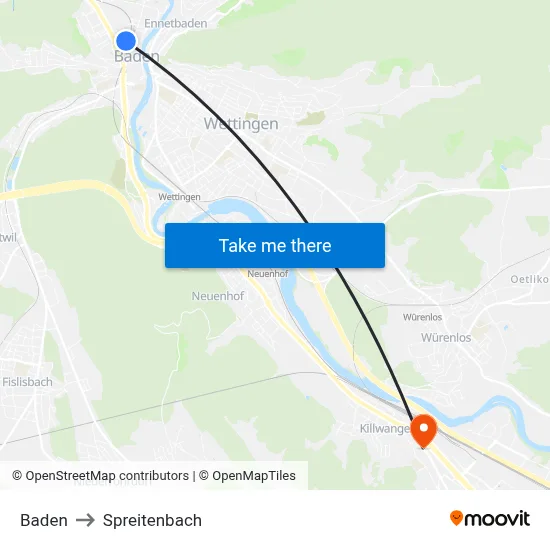 Baden to Spreitenbach map