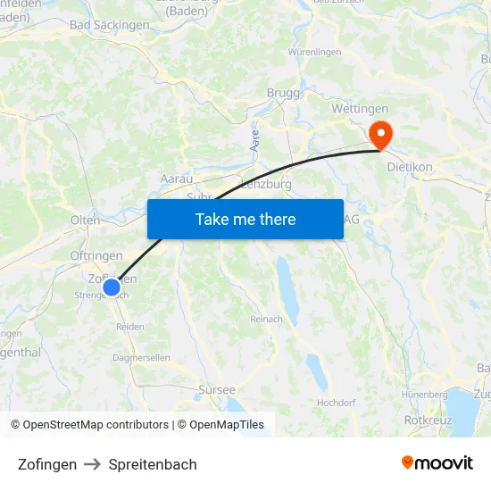 Zofingen to Spreitenbach map