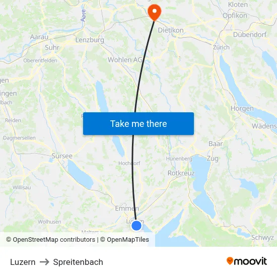 Luzern to Spreitenbach map