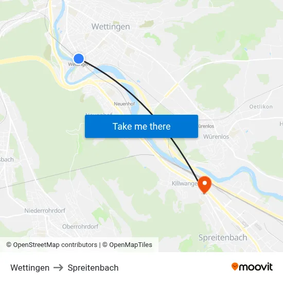 Wettingen to Spreitenbach map