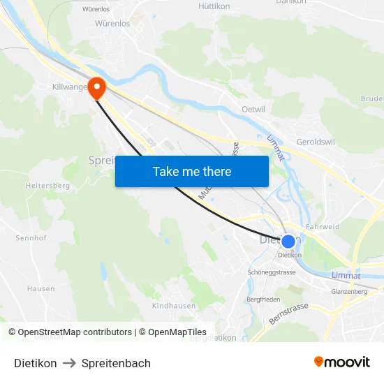 Dietikon to Spreitenbach map