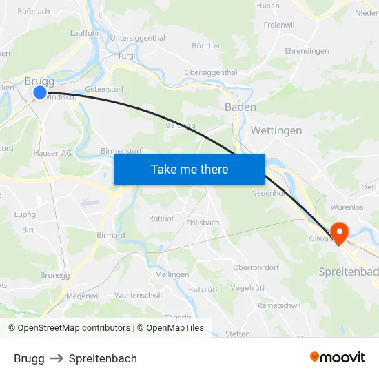 Brugg to Spreitenbach map