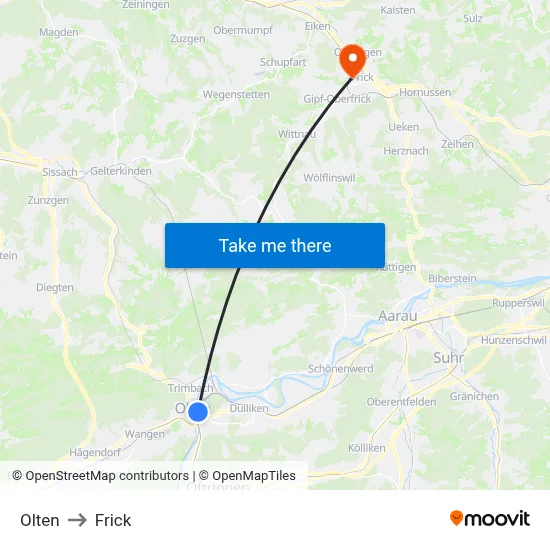 Olten to Frick map