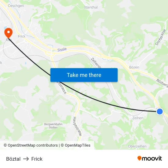 Böztal to Frick map