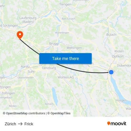 Zürich to Frick map