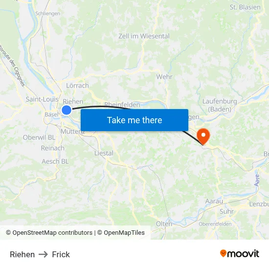 Riehen to Frick map