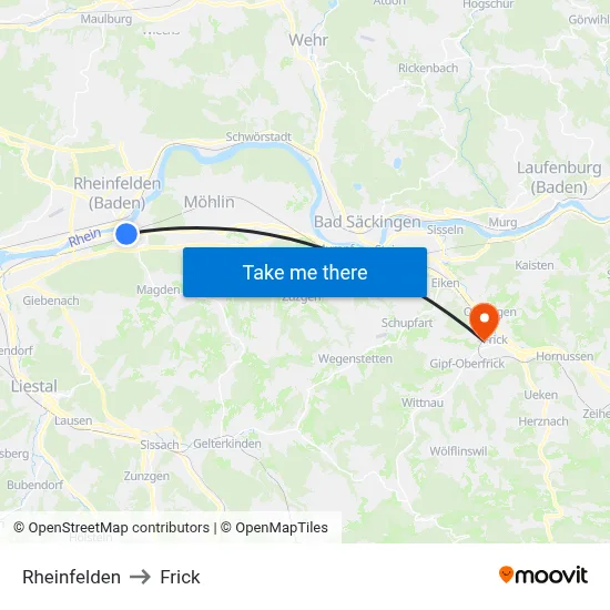 Rheinfelden to Frick map