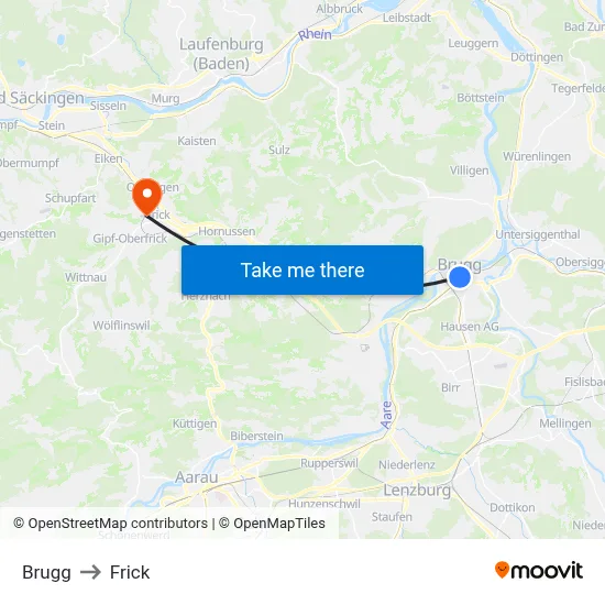 Brugg to Frick map