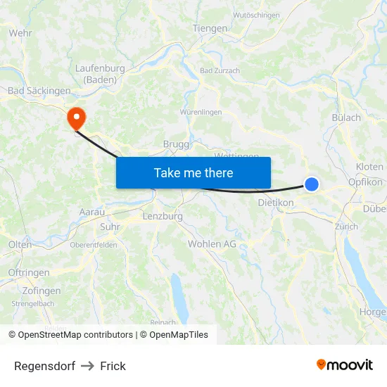 Regensdorf to Frick map