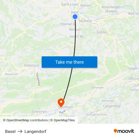 Basel to Langendorf map