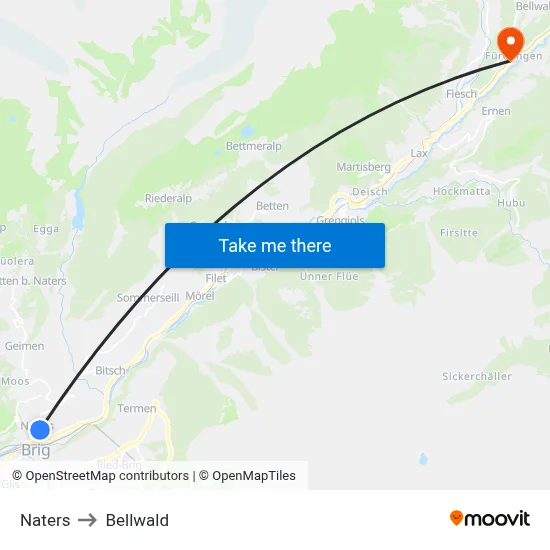 Naters to Bellwald map