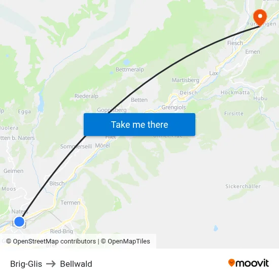 Brig-Glis to Bellwald map