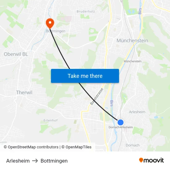 Arlesheim to Bottmingen map