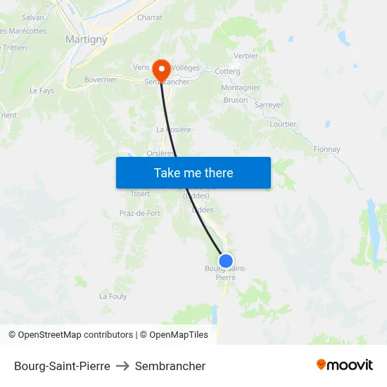 Bourg-Saint-Pierre to Sembrancher map