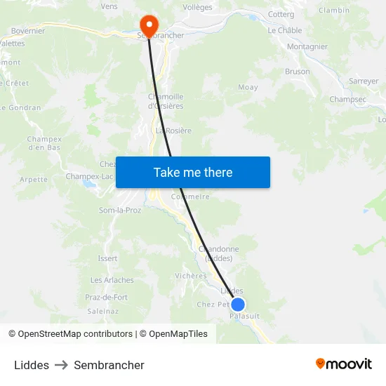 Liddes to Sembrancher map