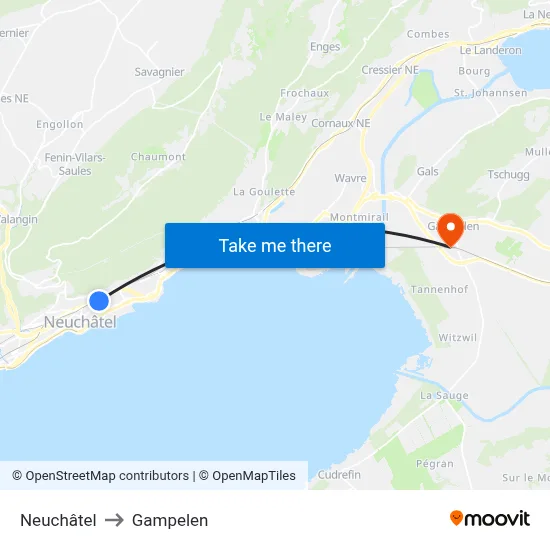 Neuchâtel to Gampelen map