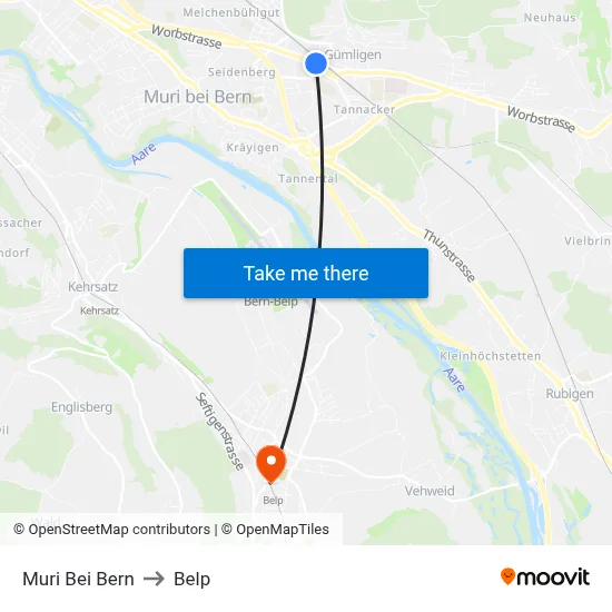 Muri Bei Bern to Belp map