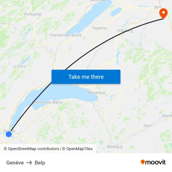 Genève to Belp map