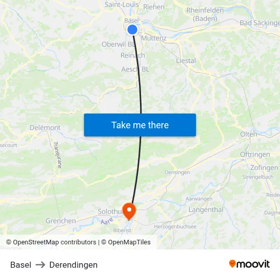 Basel to Derendingen map