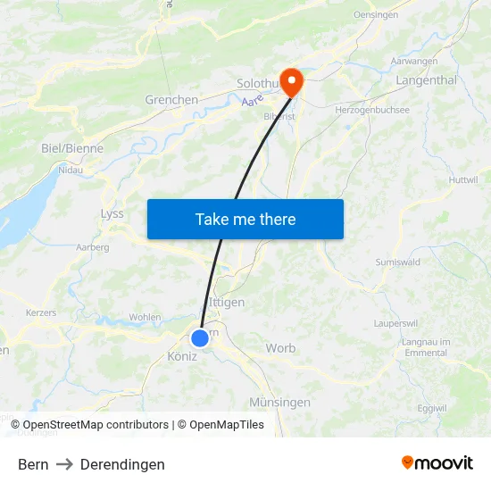 Bern to Derendingen map