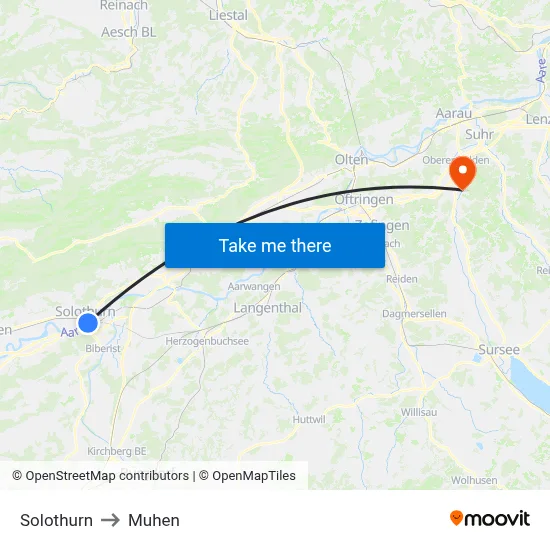 Solothurn to Muhen map