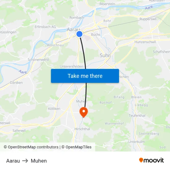 Aarau to Muhen map