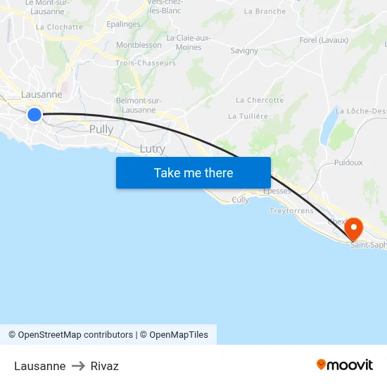 Lausanne to Rivaz map