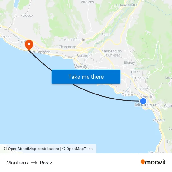Montreux to Rivaz map
