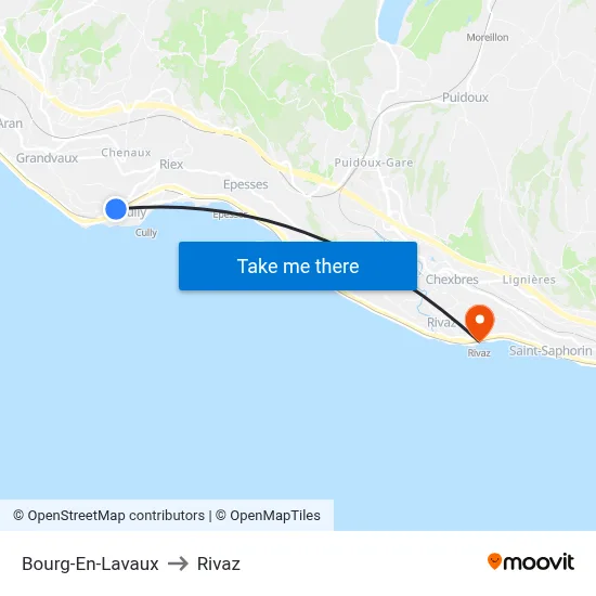 Bourg-En-Lavaux to Rivaz map