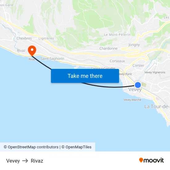 Vevey to Rivaz map