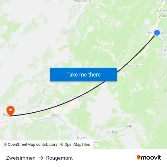 Zweisimmen to Rougemont map