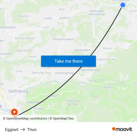 Eggiwil to Thun map