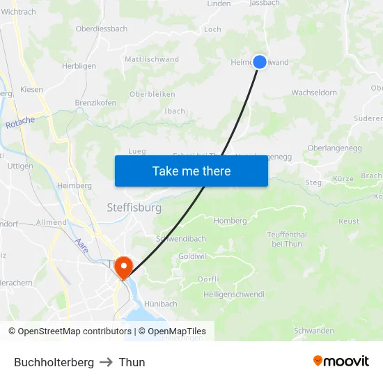 Buchholterberg to Thun map
