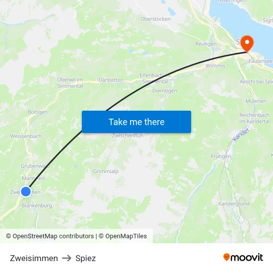 Zweisimmen to Spiez map