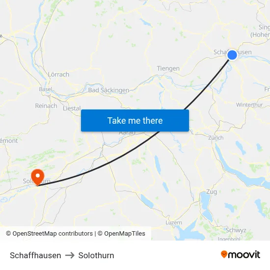 Schaffhausen to Solothurn map