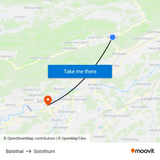 Balsthal to Solothurn map