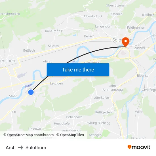Arch to Solothurn map