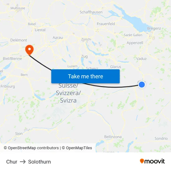 Chur to Solothurn map