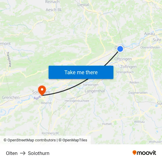 Olten to Solothurn map