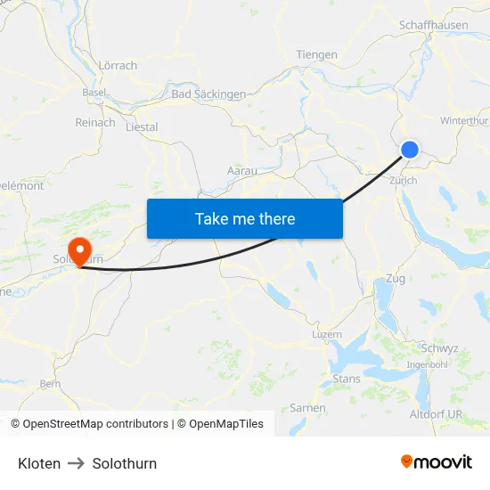 Kloten to Solothurn map