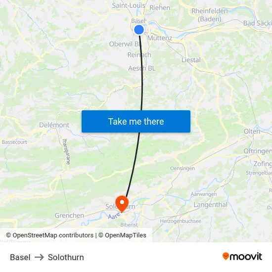Basel to Solothurn map