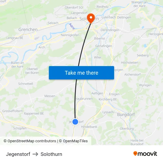 Jegenstorf to Solothurn map