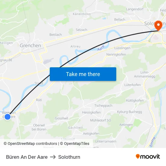 Büren An Der Aare to Solothurn map
