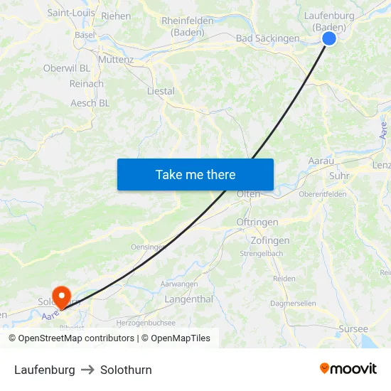 Laufenburg to Solothurn map