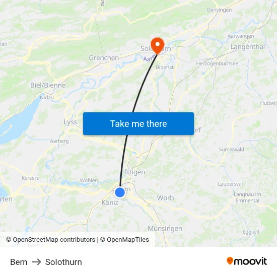 Bern to Solothurn map