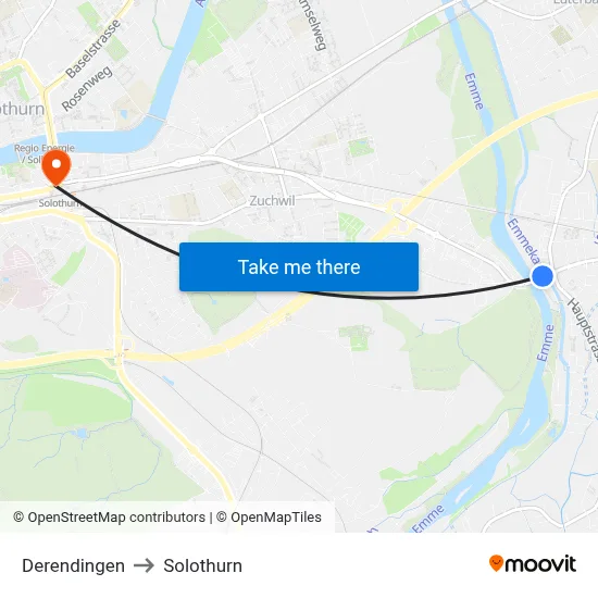 Derendingen to Solothurn map