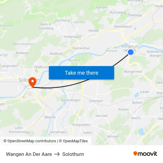 Wangen An Der Aare to Solothurn map