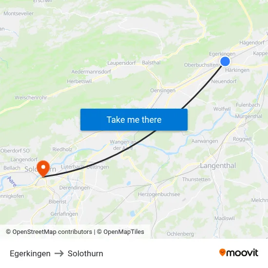 Egerkingen to Solothurn map